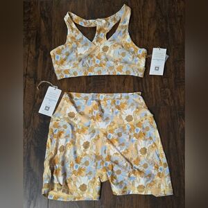 Women’s Floral Yellow Sports Bra & Shorts Set